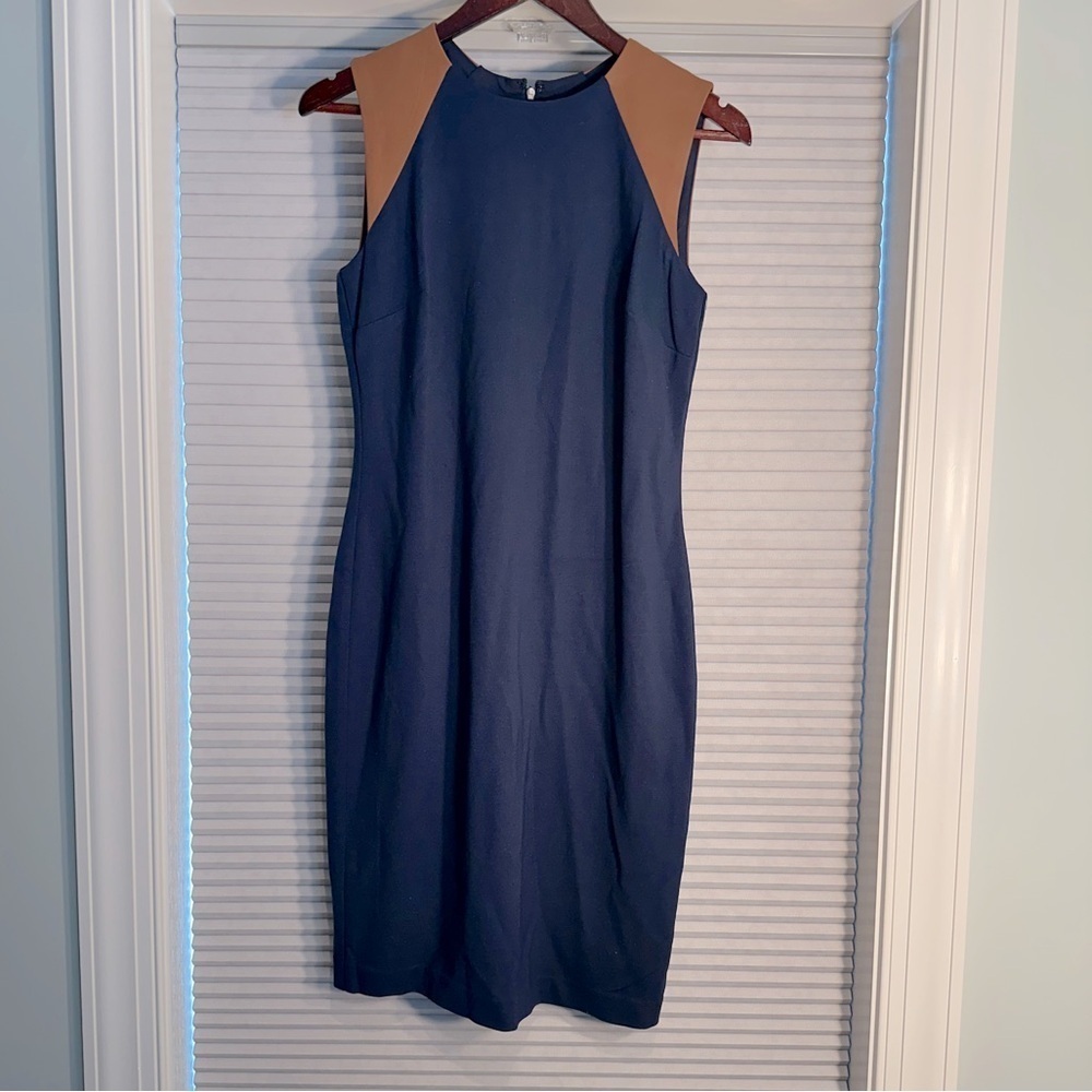 Lauren Ralph Lauren navy dress with leather shoulders